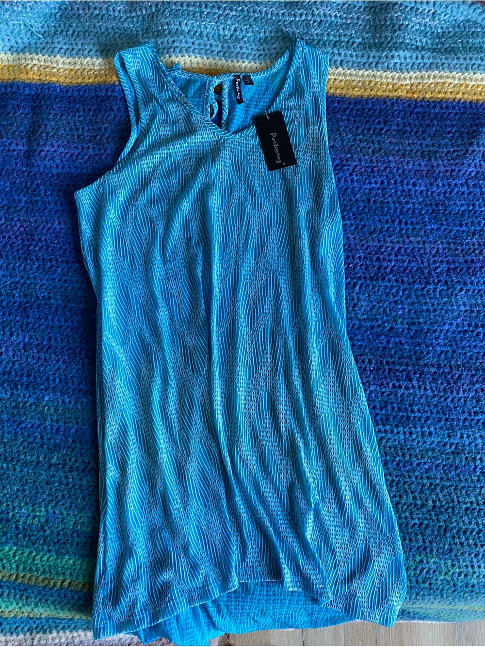 Protocruz • Kohl's Teal Blue Sleeveless Tie Back Hi-Lo Swim Coverup Dress NWT